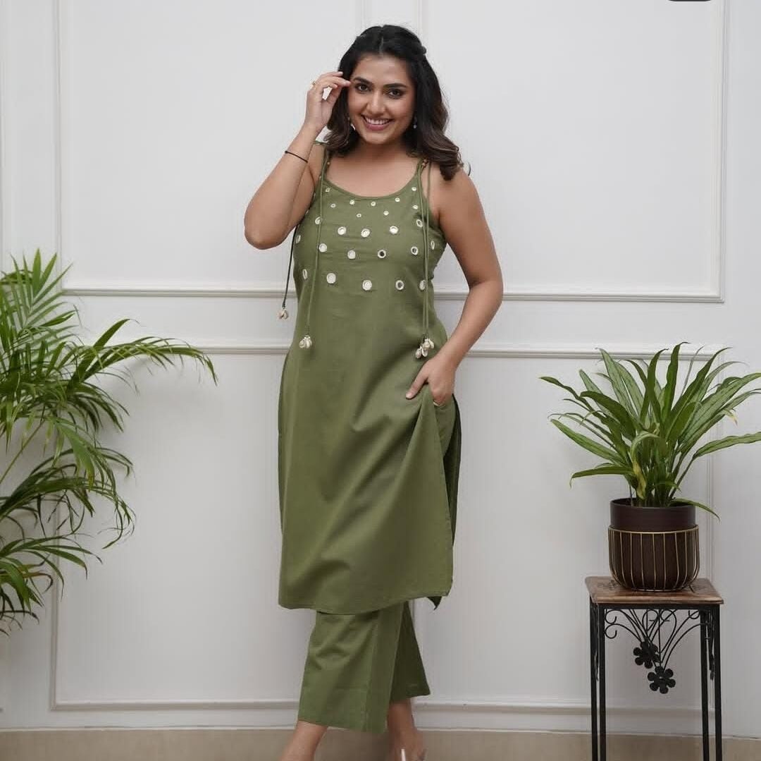 sleeveless olive green kurta design