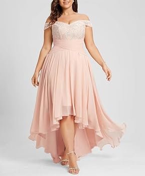 blush pink off-shoulder high-low .